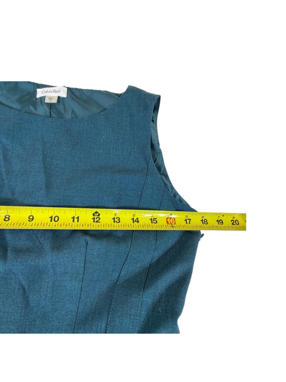 Calvin Klein Teal Sheath Dress Size 8 Belted Sleeveless Knee Length Work Office - Picture 6 of 7